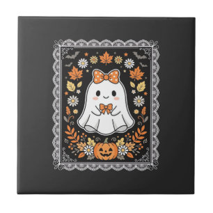 Süßes Halloween-Geist-Kürbis-Blumen-T-Shirt-Design Fliese