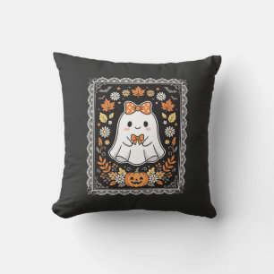 Süßes Halloween-Geist-Kürbis-Blumen-T-Shirt-Design Kissen