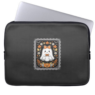 Süßes Halloween-Geist-Kürbis-Blumen-T-Shirt-Design Laptopschutzhülle