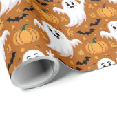 Süßes Halloween-Geist-Kürbis-Muster Geschenkpapier (Rolleneckpunkt)
