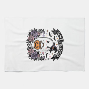 Süßes Halloween-Geist-Kürbis-Vintage-Shirt-Design_ Geschirrtuch