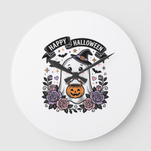 Süßes Halloween-Geist-Kürbis-Vintage-Shirt-Design_ Große Wanduhr