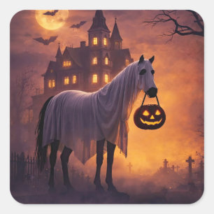 Süßes Halloween-Geist-Pferd Lustig Quadratischer Aufkleber