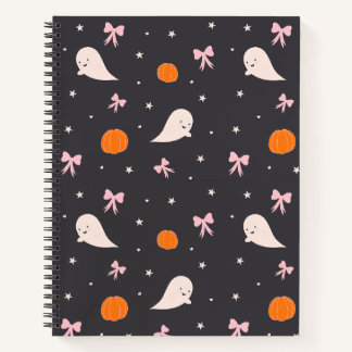 Süßes Halloween-Geister-Muster-Notizbuch | Schwarz Notizblock