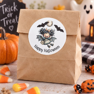 Süßes Halloween-Hexen-Mädchen mit Fledermäusen und Runder Aufkleber