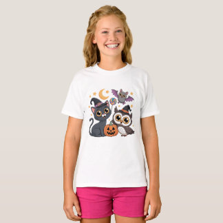 Süßes Halloween-Kinderkatze-Eule-T-Shirt T-Shirt
