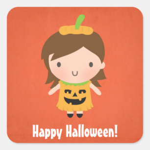 Süßes Halloween-Kürbiskostüm Mädchen Quadratischer Aufkleber