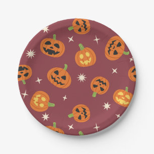 Süßes Halloween-Kürbismuster dunkelrot Pappteller