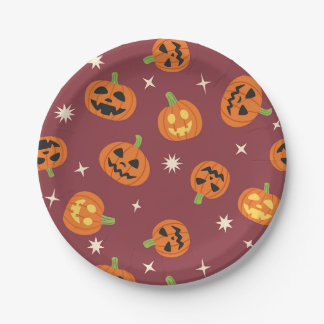 Süßes Halloween-Kürbismuster dunkelrot Pappteller