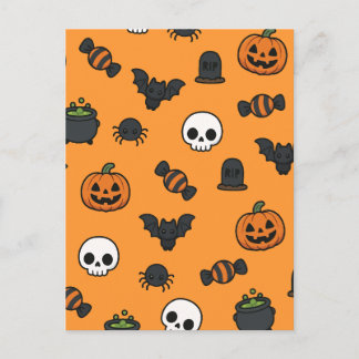 Süßes Halloween-Muster Orange Gruseliger Kürbis  Postkarte
