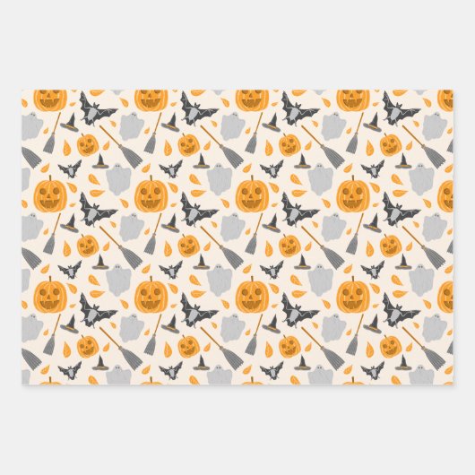 Süßes Halloween-Muster-Wrap-Papier-Set. Geschenkpapier Set (Vorderseite)