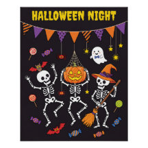 Süßes Halloween-Nacht-Tanzskelette-Poster