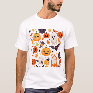 Süßes Halloween-Nahtloses Muster Kürbisse Geister T-Shirt