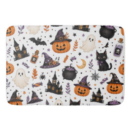 Süßes Halloween-Nahtlosmuster mit schwarzen Katzen Badematte