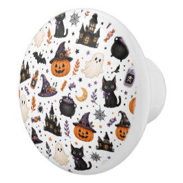 Süßes Halloween-Nahtlosmuster mit schwarzen Katzen Keramikknauf