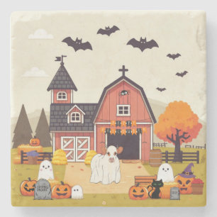 Süßes Halloween-Rind und Bauernhof Steinuntersetzer