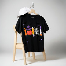 Süßes Halloween-Schulbedarf-Shirt Kürbis Skelett