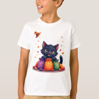Süßes Halloween-Shirt mit schwarzem Kätzchen