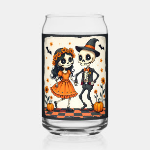 Süßes Halloween-Skelett-Paar in Orange Dosenglas
