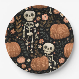 Süßes Halloween-Skelett und Kürbismuster Pappteller