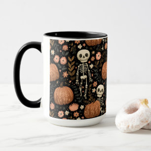 Süßes Halloween-Skelett und Kürbismuster Tasse