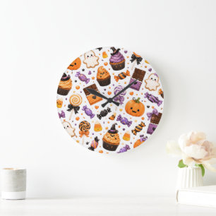 Süßes Halloween-Süßigkeiten-Muster Kawaii Kürbisse Große Wanduhr