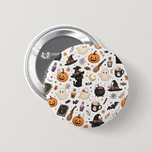 Süßes Halloween-Wasserfarbmuster mit schwarzen Kat Button (Vorne & Hinten)