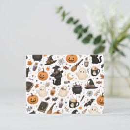 Süßes Halloween-Wasserfarbmuster mit schwarzen Kat Feiertagspostkarte