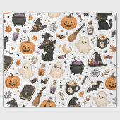 Süßes Halloween-Wasserfarbmuster mit schwarzen Kat Geschenkpapier (Flach)