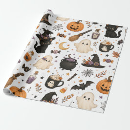 Süßes Halloween-Wasserfarbmuster mit schwarzen Kat Geschenkpapier