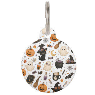 Süßes Halloween-Wasserfarbmuster mit schwarzen Kat Haustiermarke