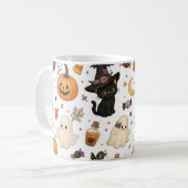 Süßes Halloween-Wasserfarbmuster mit schwarzen Kat Kaffeetasse (Vorderseite Links)