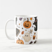 Süßes Halloween-Wasserfarbmuster mit schwarzen Kat Kaffeetasse (Links)