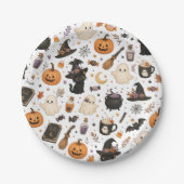 Süßes Halloween-Wasserfarbmuster mit schwarzen Kat Pappteller (Vorderseite)