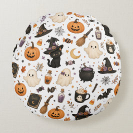 Süßes Halloween-Wasserfarbmuster mit schwarzen Kat Rundes Kissen