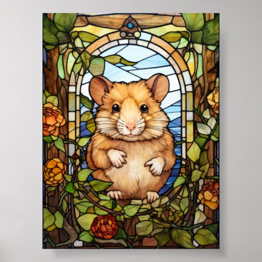 Süßes Hamster-Buntglasfenster-Design Poster (Vorne)