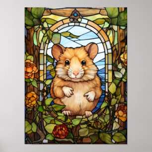 Süßes Hamster-Buntglasfenster-Design Poster