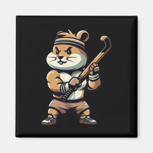 Süßes Hamster-Feldhockey-Maskottchen Athlet Cartoo Magnet