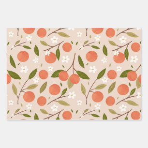 Süßes handgezeichnetes Orangenblüten-Nahtlosmuster Geschenkpapier Set