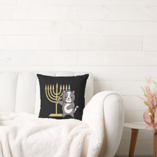 Süßes Hanukkah-Katzen-Menora-Kissen für Kinder und Kissen
