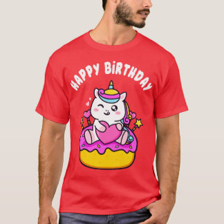 Süßes Happy Birthday Einhorn mit Kuchen Kinder Mäd T-Shirt