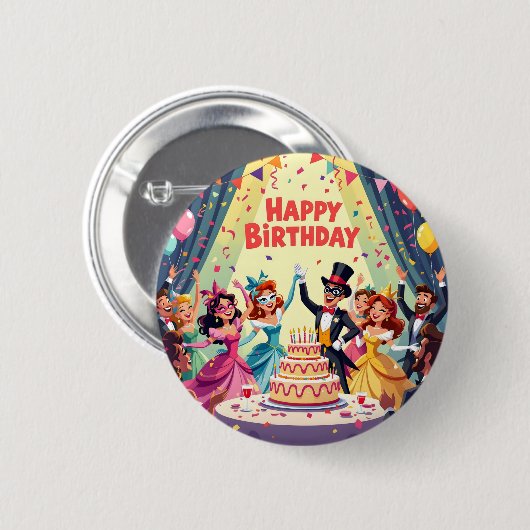 Süßes Happy Birthday-Masquerade-Thema Button (Vorne & Hinten)
