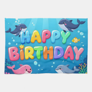 Süßes Happy Birthday nautischer Delfin Geschirrtuch