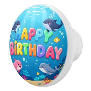 Süßes Happy Birthday nautischer Delfin Keramikknauf