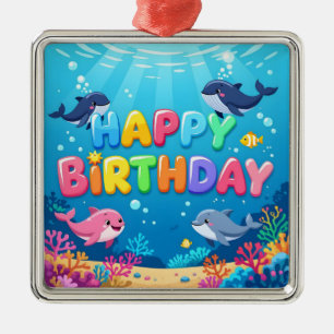 Süßes Happy Birthday nautischer Delfin Ornament Aus Metall
