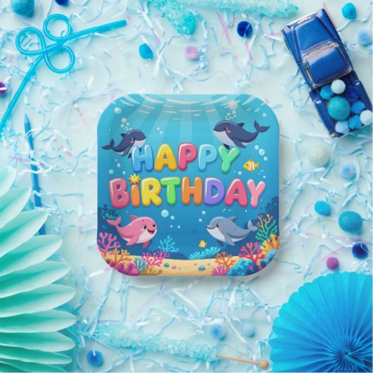 Süßes Happy Birthday nautischer Delfin Pappteller (Party)