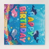 Süßes Happy Birthday nautischer Delfin Puzzle (Horizontal)