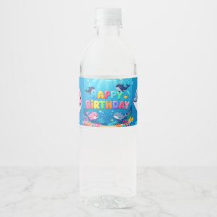 Süßes Happy Birthday nautischer Delfin Wasserflaschenetikett