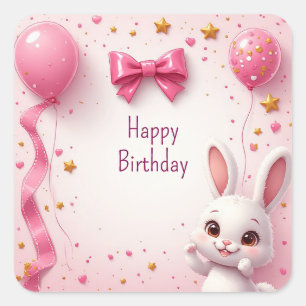 Süßes Häschen-Baby-Geburtstag 🐰 Quadratischer Aufkleber