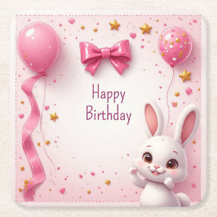Süßes Häschen-Baby-Geburtstag 🐰 Rechteckiger Pappuntersetzer